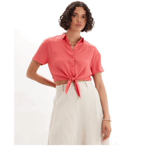 Amelius Amabel Short Sleeve Crop Shirt - Guava