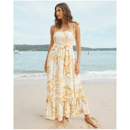 Amelius Rosemallow Shoulder Tie Maxi Dress