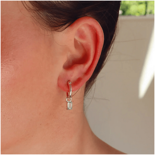 Fabuleux Vous Lucie Blue Topaz &amp; Silver Rectangle Hoop Earrings
