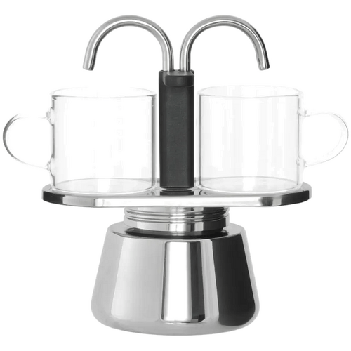 Leaf &amp; Bean Piazza Stainless Steel Espresso Maker &amp; 2pcs Glass Cups Sliver &amp; Black