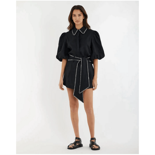Amelius Chloe Stitch Detail Linen Short - Black