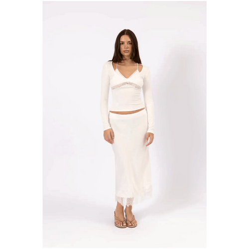 Style Addict Valerie Satin Lace Skirt - White