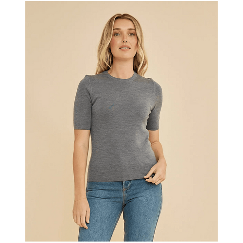 Amelius Molly Merino Knit Short Sleeve Top - Grey