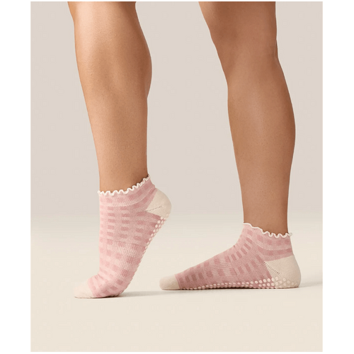 MoveActive Low Rise Grip Socks - Gingham Frill Rose