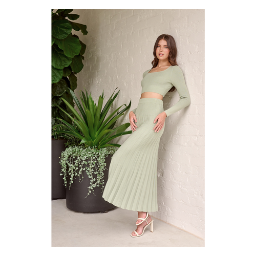 Knit Set with Top and Pleated Maxi Skirt (SKN842)