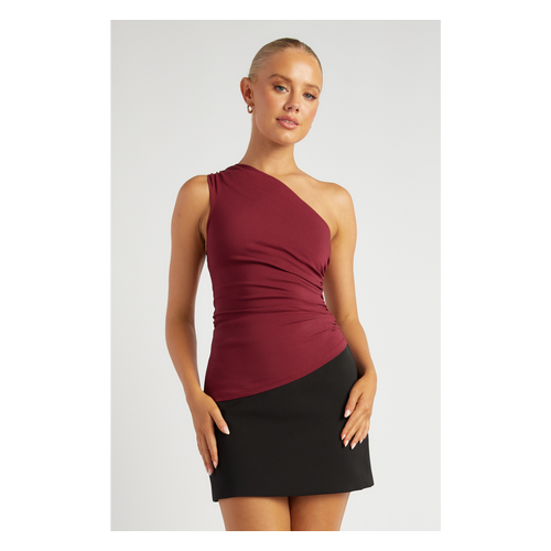 Ruched Detail One Shoulder Top with Asymmetric Hem (STO736A)