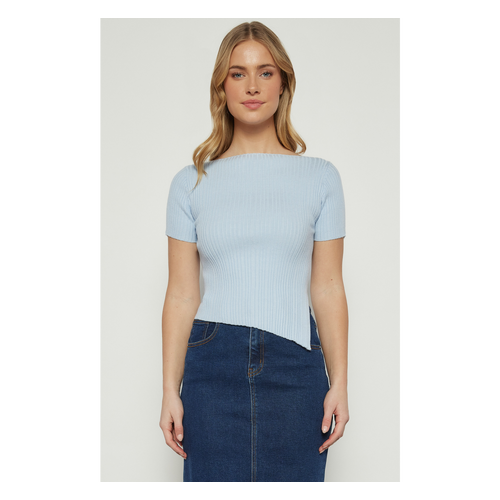 Asymmetric Hem Boat Neckline Knit Top (WKN729)