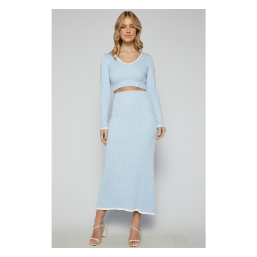 Contrast Binding Knit Set with Top and Maxi Skirt (SKN856)