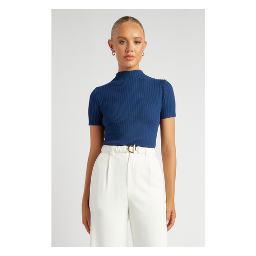 Mock Neck Short Sleeve Knit Top (SKN928)