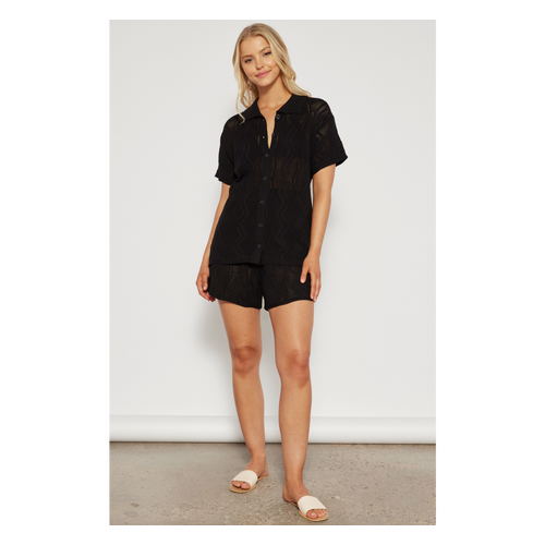 Crochet Knit Set with Button Shirt and Shorts (WKN574)