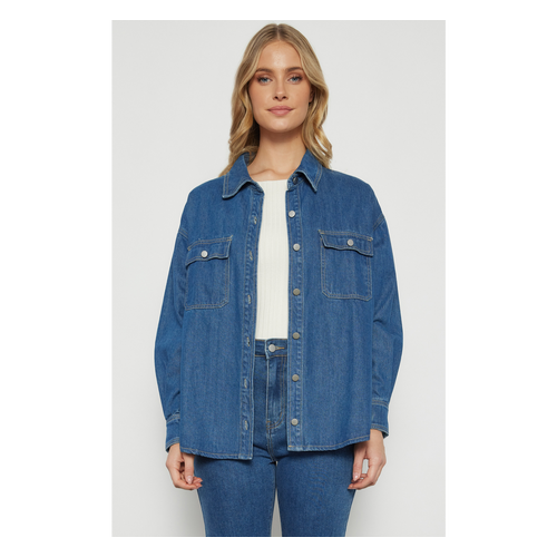 Button Up Denim Shacket with Front Pockets (WDM614A)