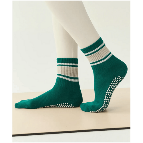 MoveActive Crew Grip Socks - Emerald Oat Stripe