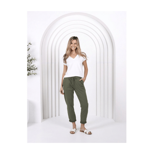 Riley Stretch Denim Joggers - Khaki