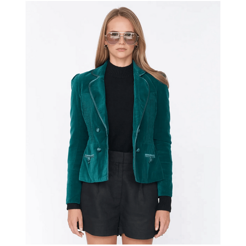 Amelius Margaret Velvet Pintuck Blazer - Teal