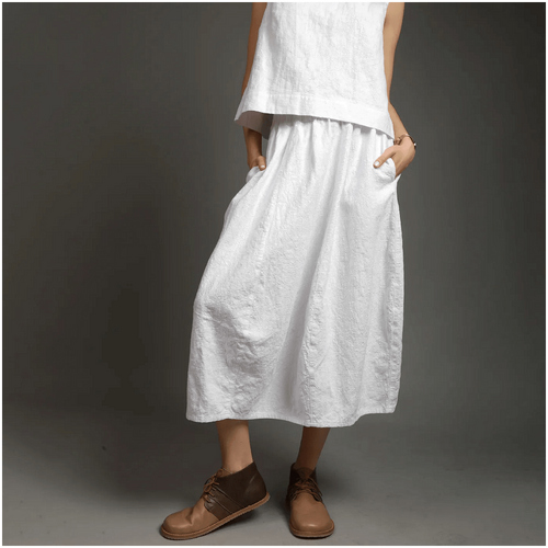 Knotium Flower Bubble Linen Skirt with Side Pockets