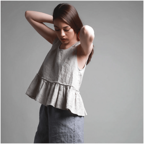 Knotium Bloom Sleeveless Linen Top with Bottom Ruffle