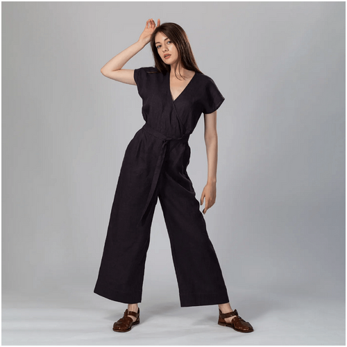 Knotium Eddie Wrap Wide Leg Linen Jumpsuit