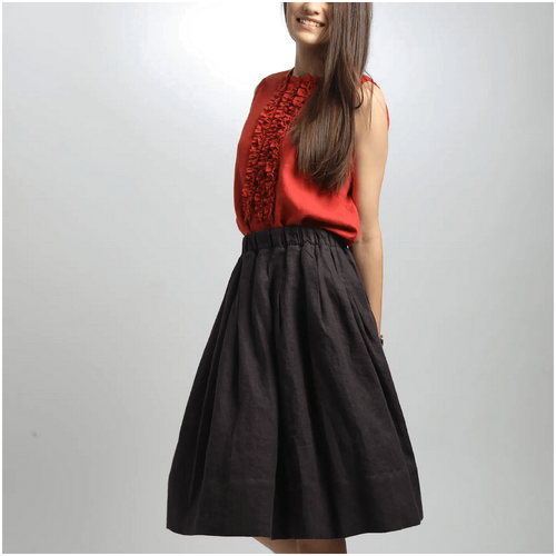Knotium Mimi Knee Length Pleated Midi Skirt with Pockets