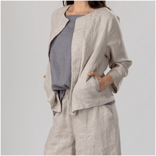 Knotium Paulette Light Linen Open Cardigan with Pockets