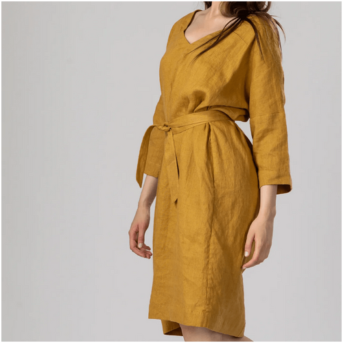 Knotium Audrey Oversized V -Neck Linen Tunic Dress