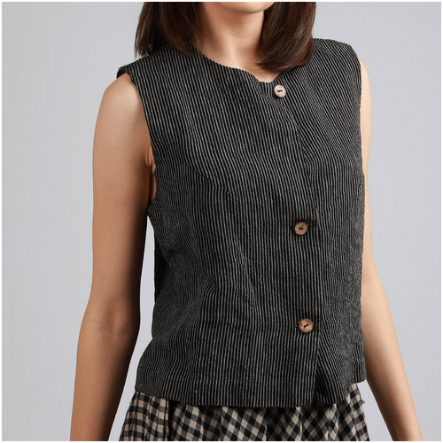 Knotium Nora Loose Fit Linen Waistcoat with Buttons