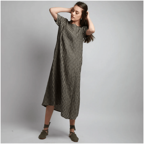 Knotium Zoe Maxi Flared Linen Dress with Short Sleeves