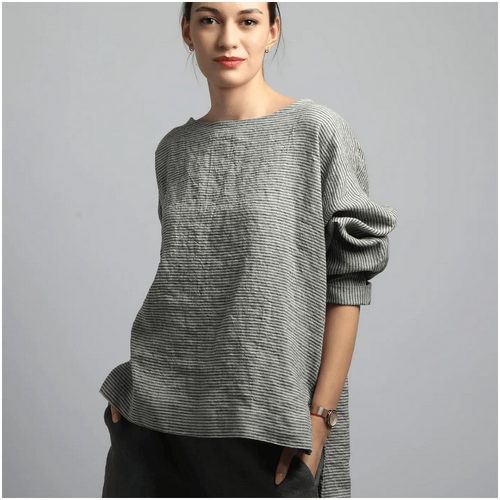 Knotium Reed High-Low Oversized Linen Blouse
