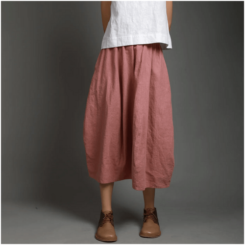 Knotium Flower Maxi Bubble Linen Skirt with Side Pockets