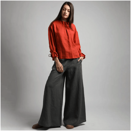 Knotium Tess Long Palazzo-Style Linen Pants