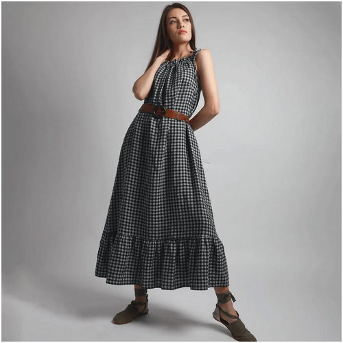 Knotium Clover Maxi Halter Linen Dress with Ruffles