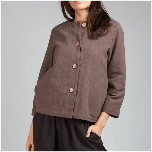 Knotium Pia Button Down Linen Shirt Jacket with Pockets