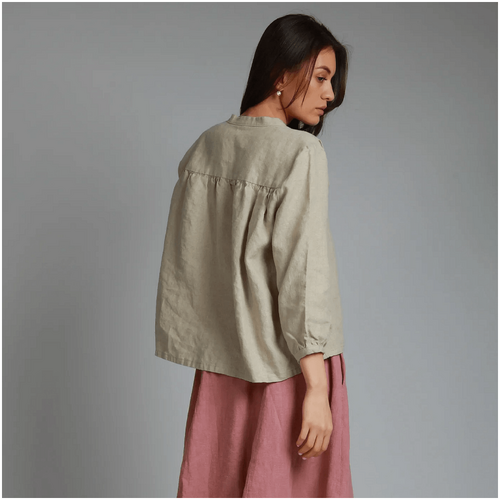 Knotium Antique Women's Linen Poet Shirt with Gathered Sleeve
