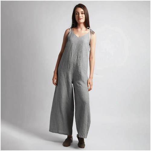Knotium Naomi Maxi Loose Linen Jumpsuit with Adjustable Tie Straps
