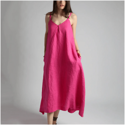 Knotium Nikolet Flared Linen Dress with Spaghetti Straps