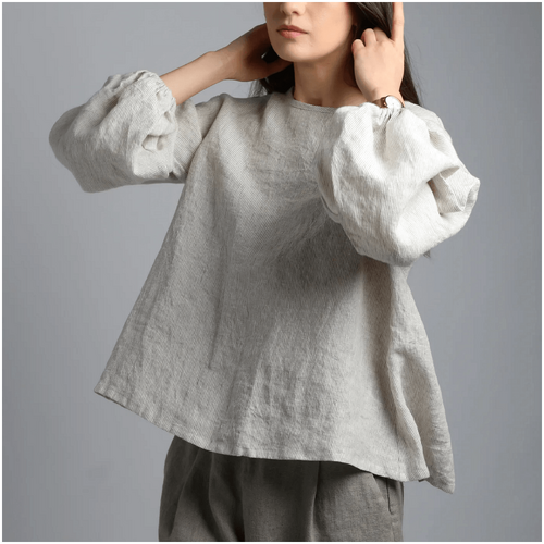 Knotium Yello Puff Sleeve Cropped Linen Shirt with Back Ties