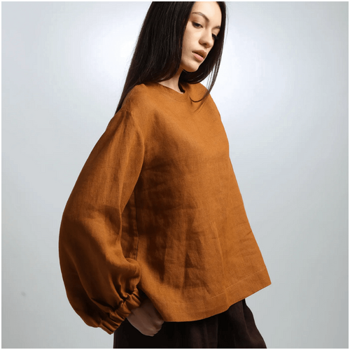 Knotium Boema Loose Balloon Sleeve Linen Blouse