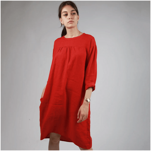 Knotium Milly Linen Tunic Dress with Gathered Detail