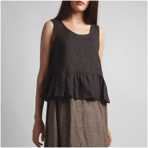 Knotium Kory Cropped Linen Top with Ruffles