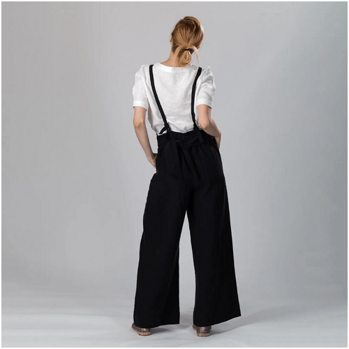 Knotium Pinafore Wide Leg Linen Jumpsuit with Pockets