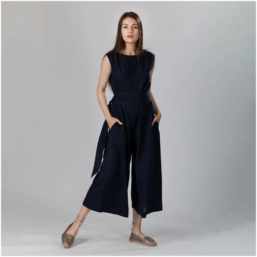 Knotium Free Wide Leg Linen Overalls Jumpsuit with Belt