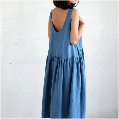 Knotium Oasis Midi Loose Sleeveless Smock Linen Dress