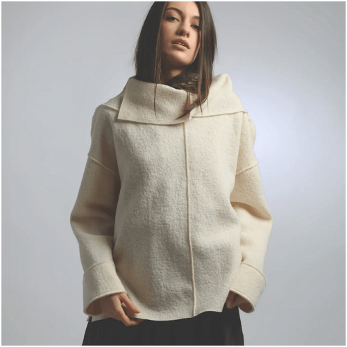 Knotium Jamie Loose Boiled Wool Sweater with High Split Turtleneck