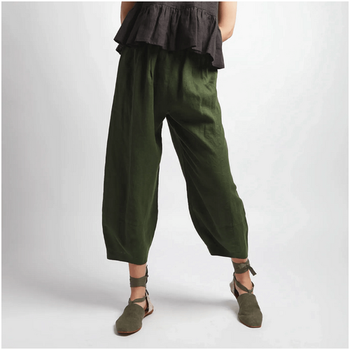Knotium Friday Barrel Leg Cropped Linen Pants