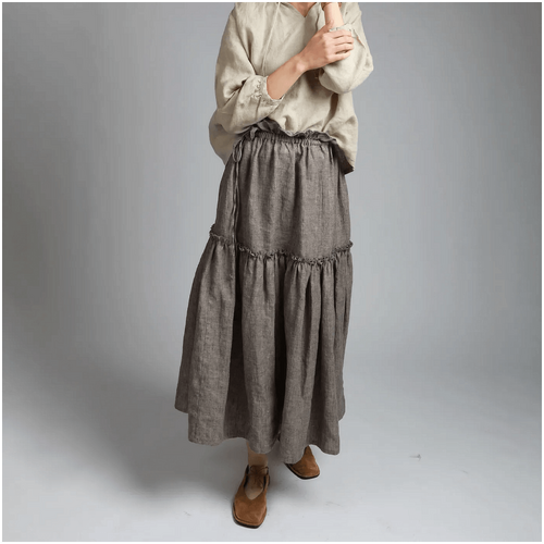 Knotium Zadie Long Two-Tier Ruffle Skirt with Pockets