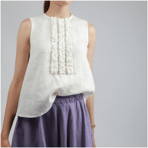 Knotium Loulou Front Ruffle Linen Top