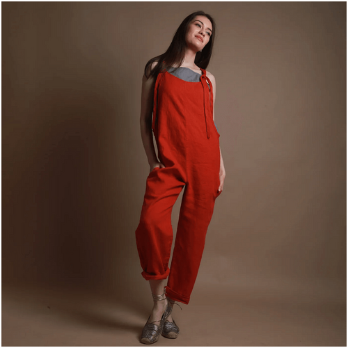 Knotium Play Relaxed Linen Dungaree Jumpsuit with Adjustable Ties