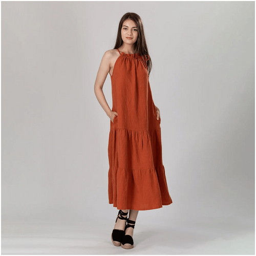 Knotium Rio Halter Neck Linen Dress with Ruffles