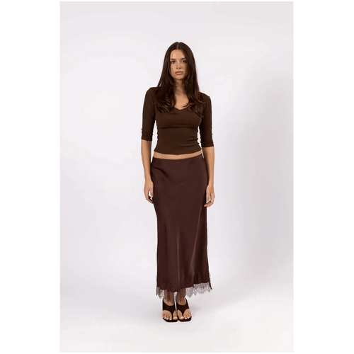 Style Addict Valerie Satin Lace Skirt - Brown