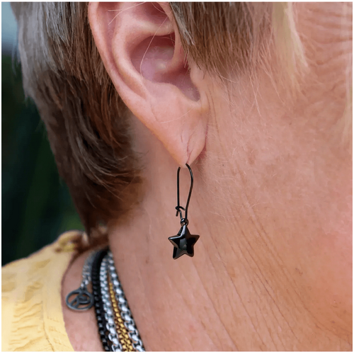Fabuleux Vous Steel Me Small Black Star Earrings