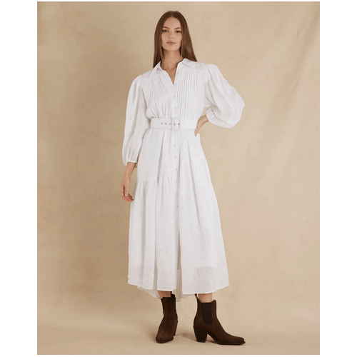 Amelius Poeta Ramie Pintuck Belted Dress - White